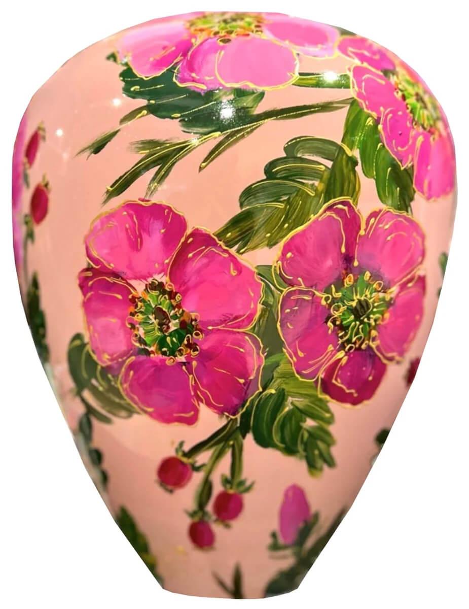 Hangeschilderde bloemenvaas roze