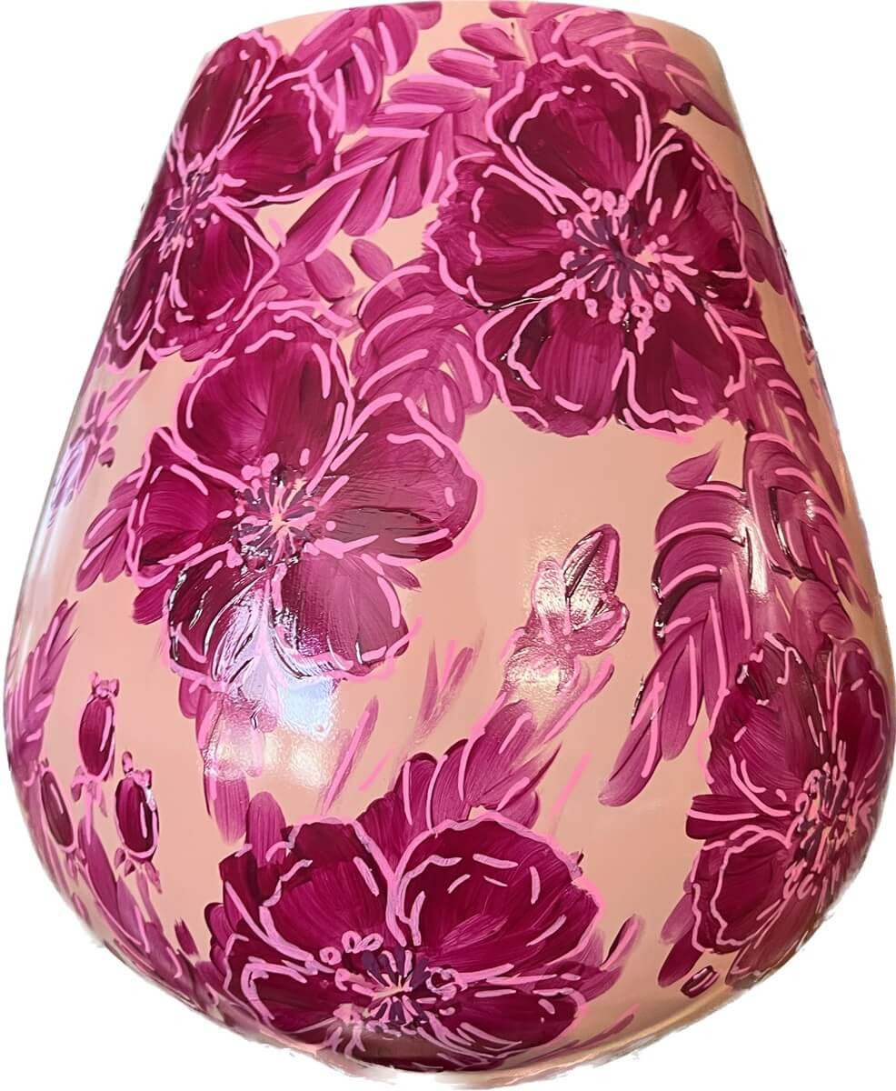 Handgeschilderde bloemenvaas roze fuchsia
