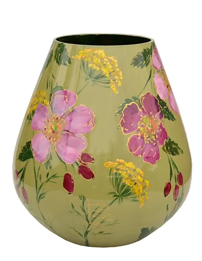 Handgeschilderde bloemenvaas rozenbottels