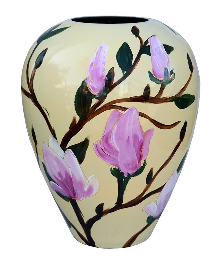 Handgeschilderde vaas beige bloem