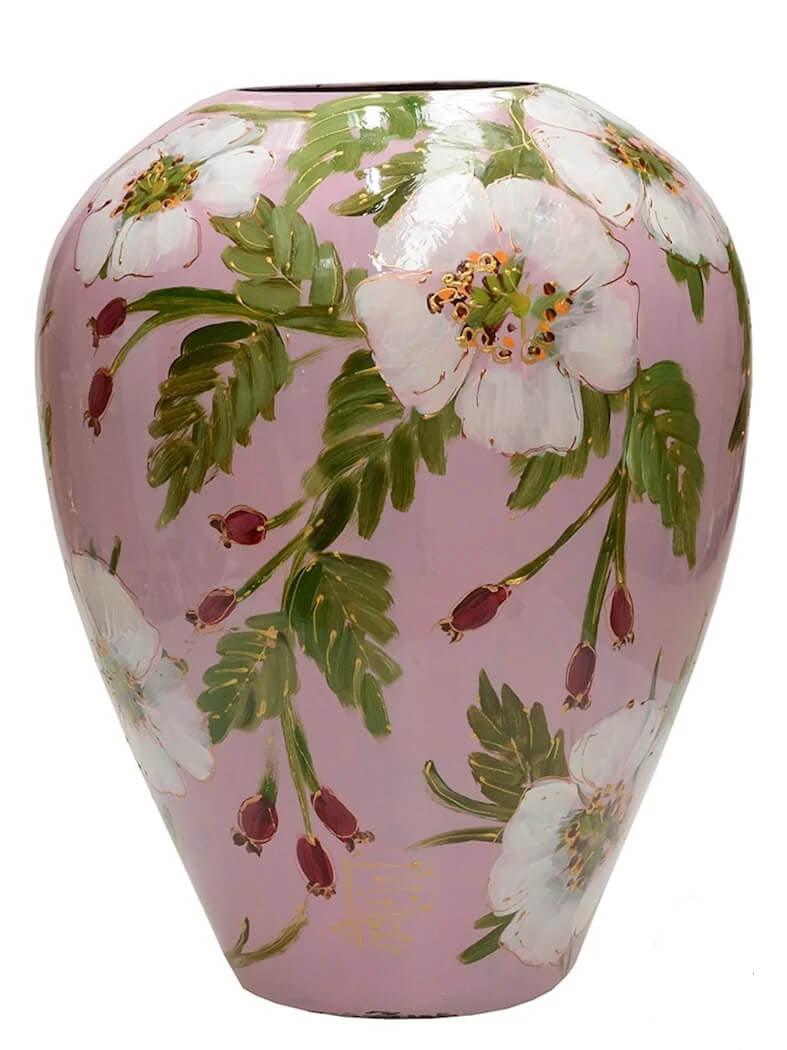 Handgeschilderde vaas rozenbottel licht roze