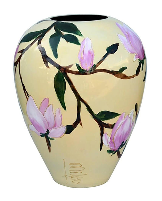 Handgeschilderde bloemenvaas beige bloem