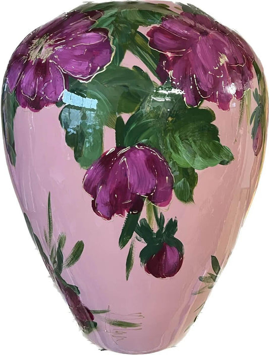 Handgeschilderde bloemenvaas bloem roze mauve