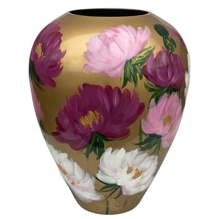 grote siervaas met roze en witte bloemen 