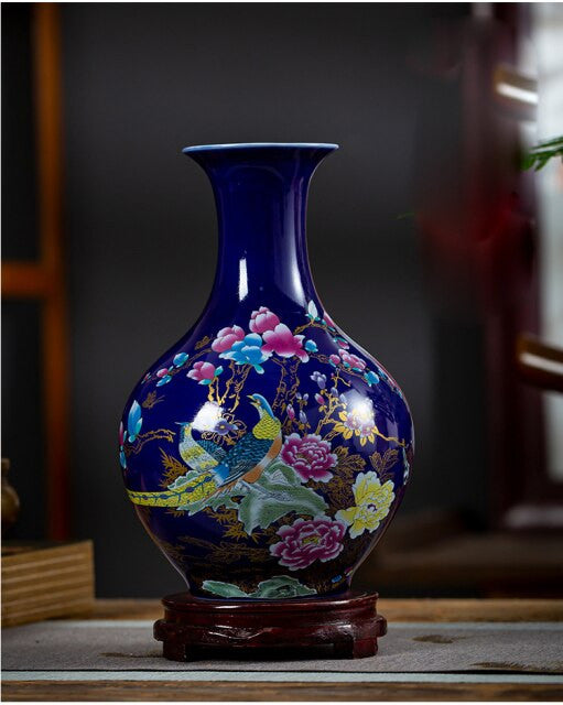 moderne blauwe chinese bloemenvaas 